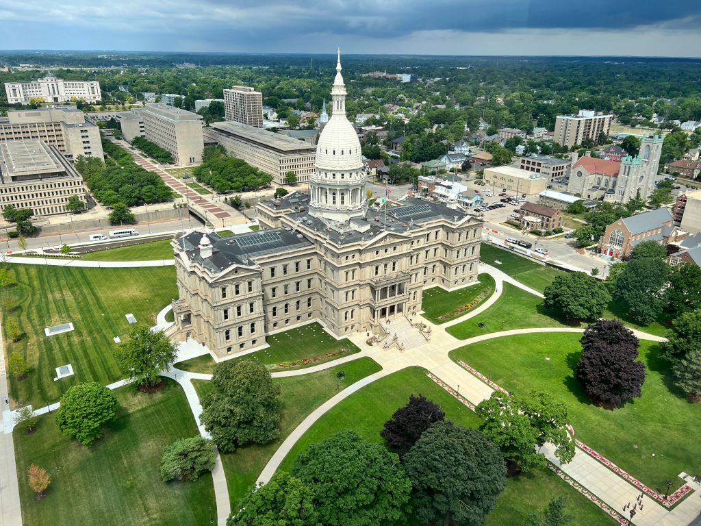 An aerial view of Michigan's capitol